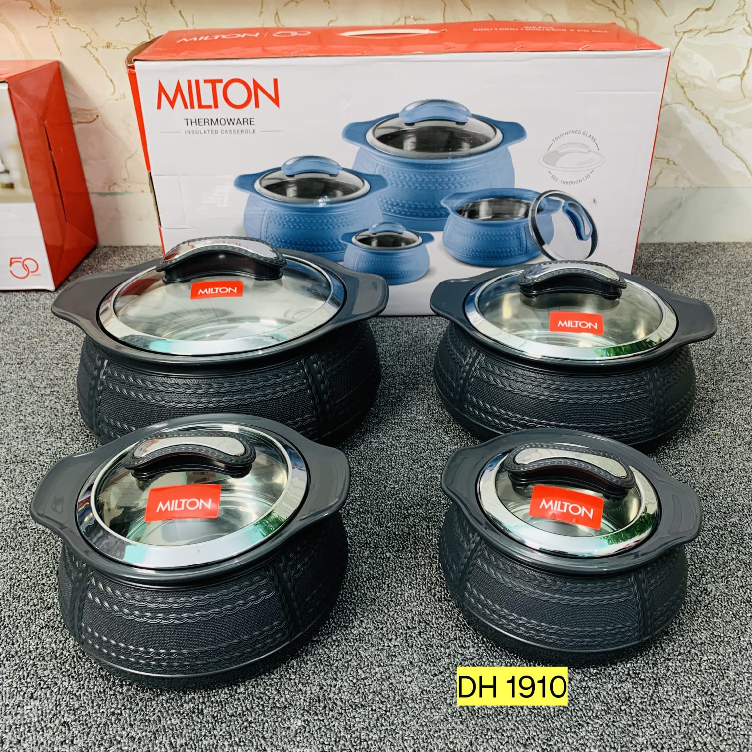 4 Pcs Milton Hotpot Set Glass lid (Black)