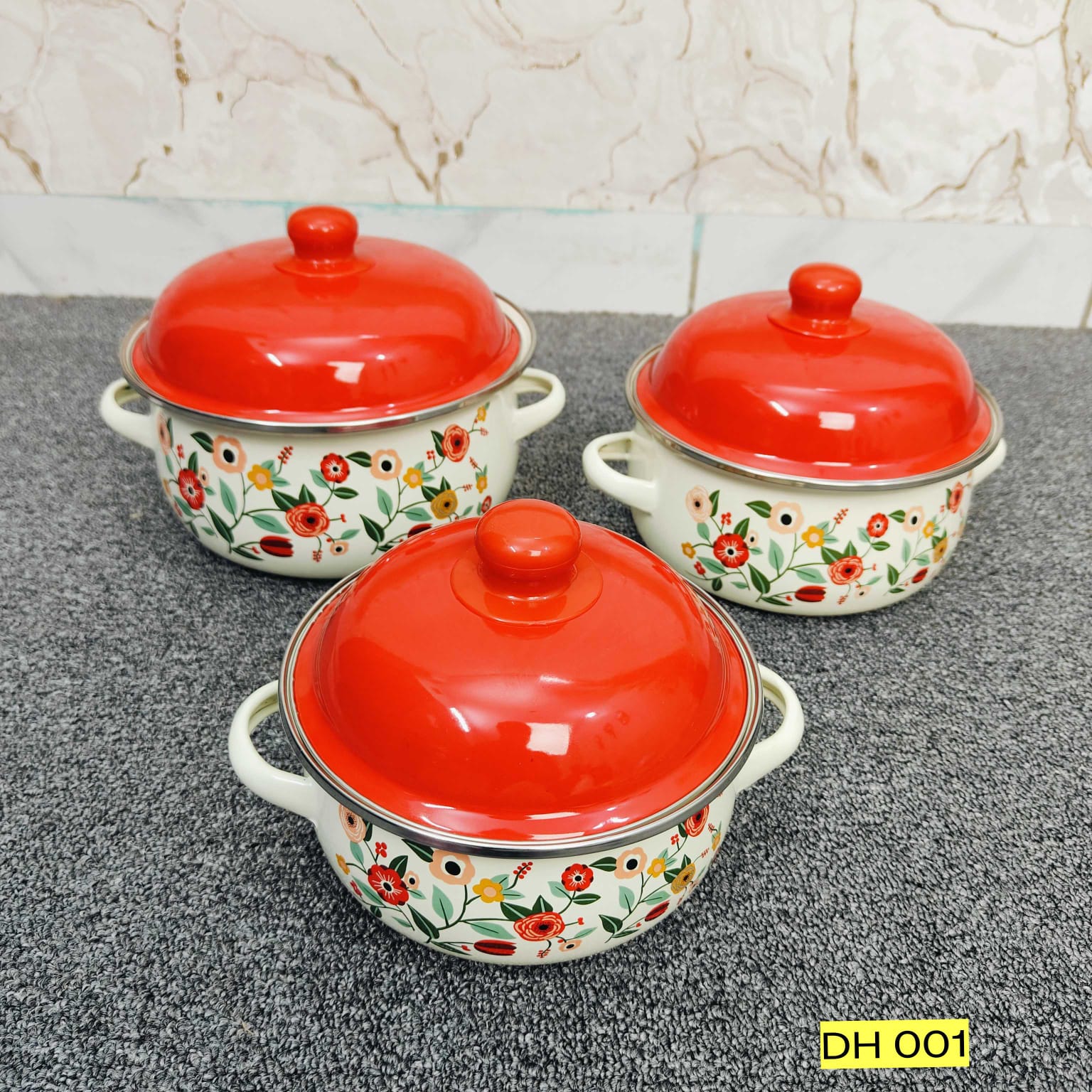 High Quality ceramic couting Enamel Pot 3 piece  Cooking Pot dh 001