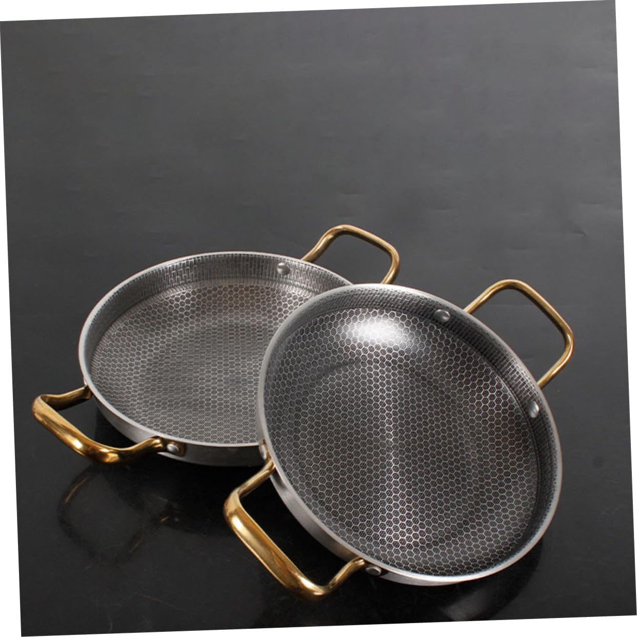 24CM Honeycomb Flat pan Steel Wok with Double Handle for Gas Electric Induction